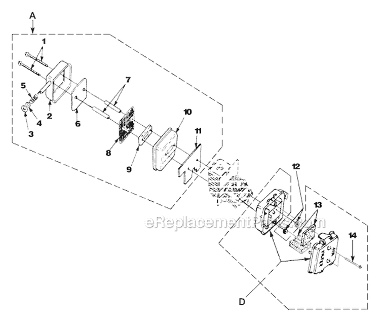 Muffler And Air Cleaner Diagram and Parts List for UT-08077 Yardvark Homelite Leaf Blower / Vacuum