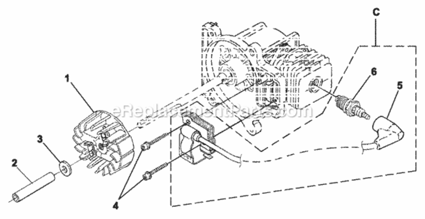 Ignition Diagram and Parts List for UT-08091 BVM160 Homelite Leaf Blower / Vacuum