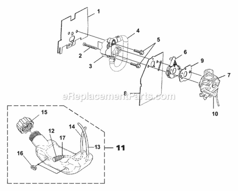 Carburetor_And_Fuel_Tank Diagram and Parts List for UT-08114  Homelite Leaf Blower / Vacuum