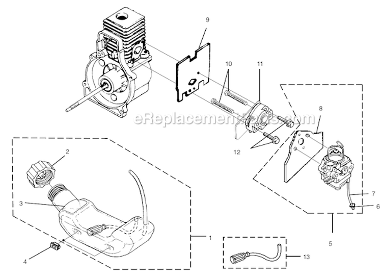 Carburetor and Fuel Tank Diagram and Parts List for UT-08120-B  Homelite Leaf Blower / Vacuum