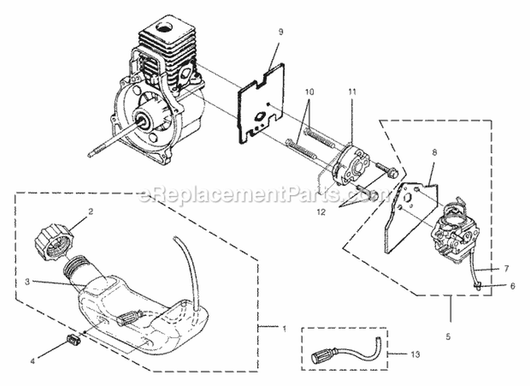 CarburetorAndFuelTan Diagram and Parts List for UT-08120-D  Homelite Leaf Blower / Vacuum