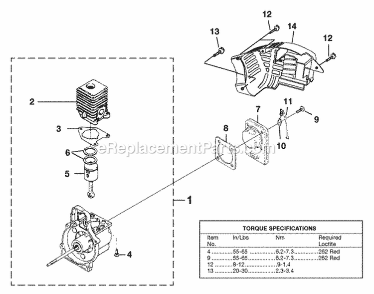 EngineInternal Diagram and Parts List for UT-08121  Homelite Leaf Blower / Vacuum