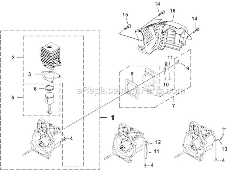 Engine Internal Diagram and Parts List for UT-08131  Homelite Leaf Blower / Vacuum