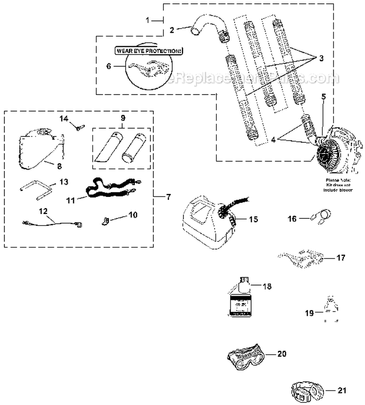 Tubes - Accessories Diagram and Parts List for UT-08131  Homelite Leaf Blower / Vacuum