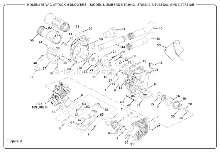 Page A Diagram and Parts List for UT-08542-B  Homelite Leaf Blower / Vacuum