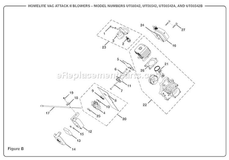 Page B Diagram and Parts List for UT-08542-B  Homelite Leaf Blower / Vacuum