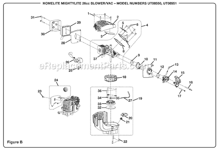 Page B Diagram and Parts List for UT-08550  Homelite Leaf Blower / Vacuum