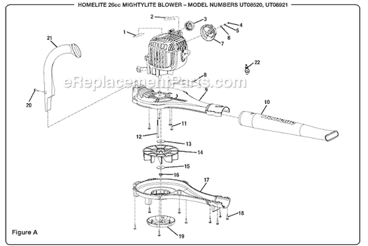 Page A Diagram and Parts List for UT-08921  Homelite Leaf Blower / Vacuum