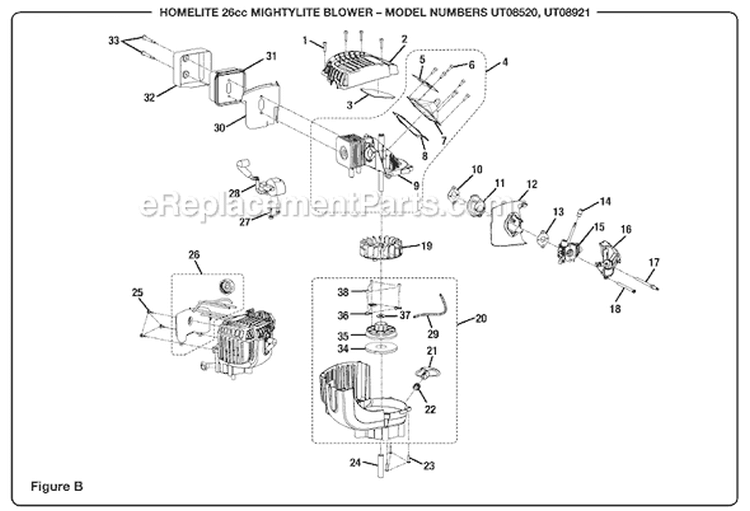 Page B Diagram and Parts List for UT-08921  Homelite Leaf Blower / Vacuum