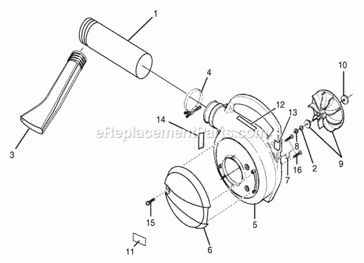VoluteFanAndTubes Diagram and Parts List for UT-08931  Homelite Leaf Blower / Vacuum
