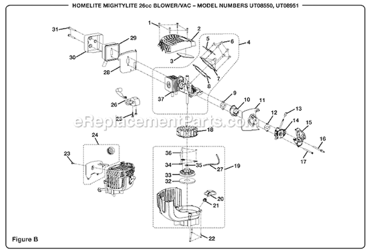 Page B Diagram and Parts List for UT-08951  Homelite Leaf Blower / Vacuum