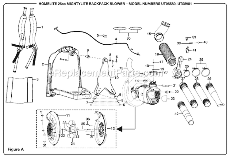 Page A Diagram and Parts List for UT-08981  Homelite Leaf Blower / Vacuum