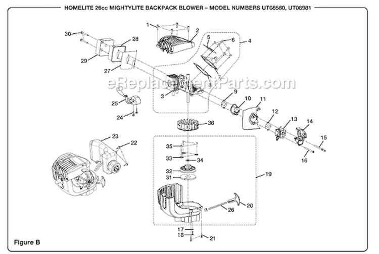 Page B Diagram and Parts List for UT-08981  Homelite Leaf Blower / Vacuum