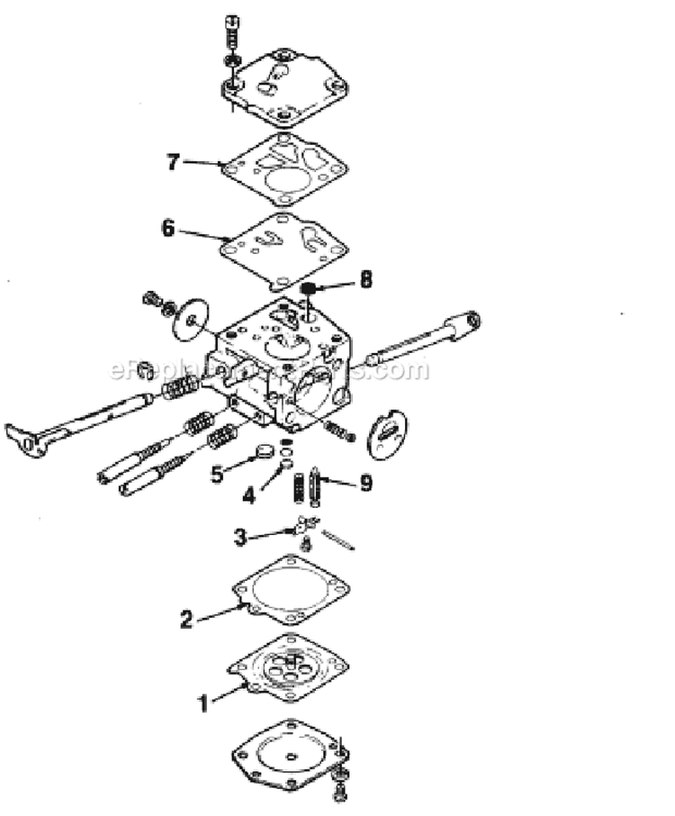 Hs-179-B Carburetor Diagram and Parts List for UT-10045-C  Homelite Chainsaw