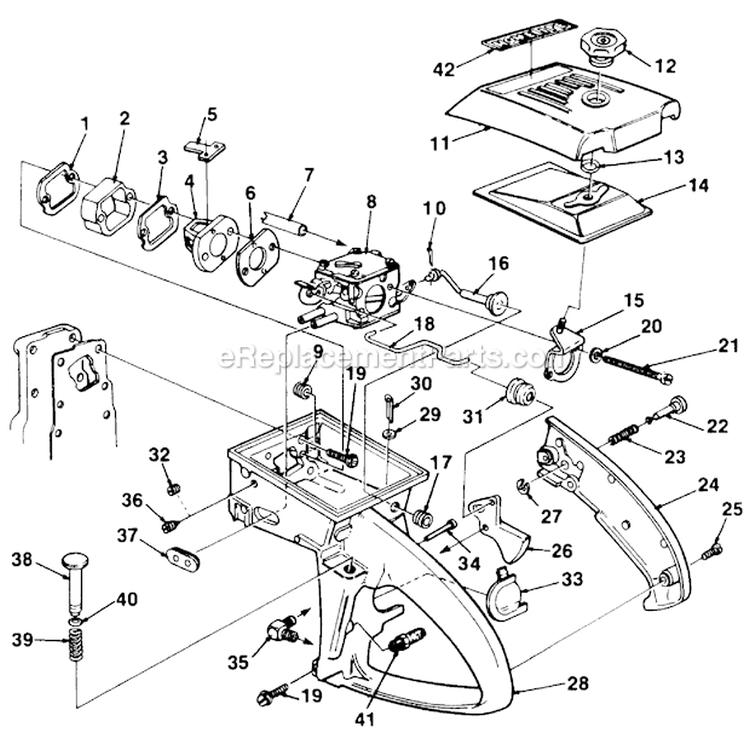 Carburetor Chamber Diagram and Parts List for UT-10045B  Homelite Chainsaw
