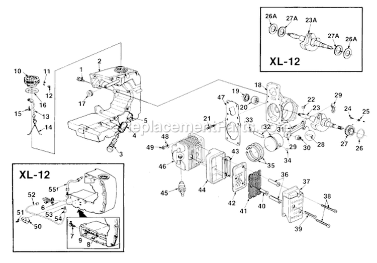 Engine Internals Diagram and Parts List for UT-10045B  Homelite Chainsaw