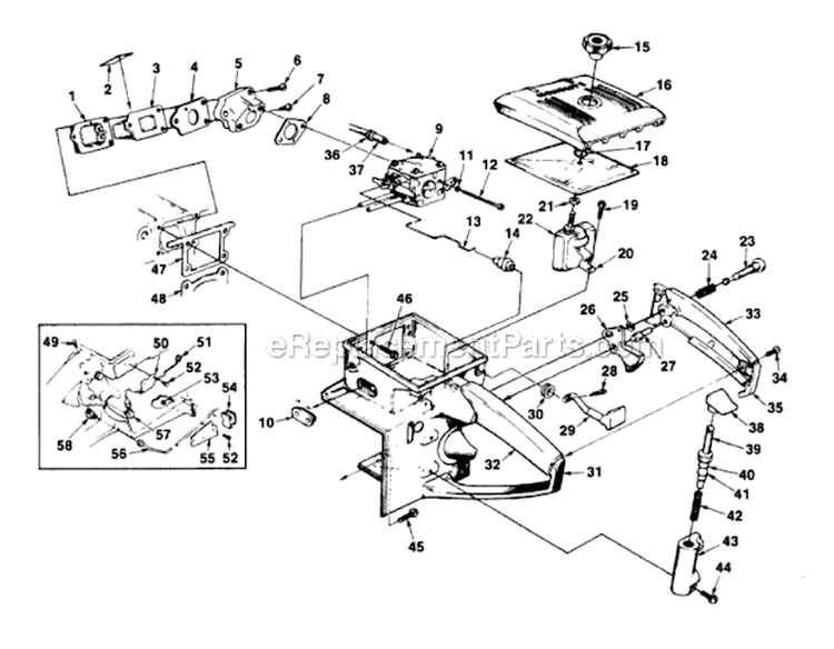 Carburetor Chamber Diagram and Parts List for UT-10415-A  Homelite Chainsaw