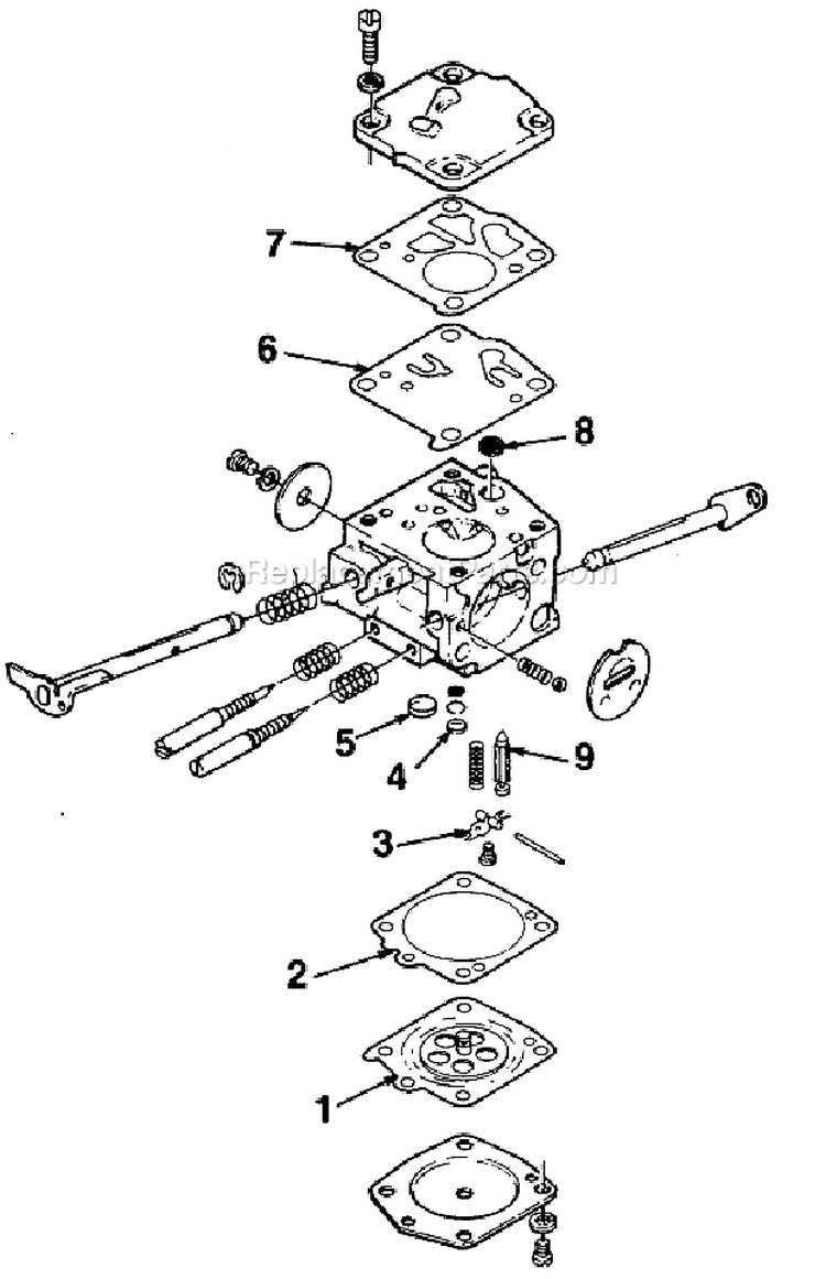 Hs-179-B Carburetor Diagram and Parts List for UT-10445-C  Homelite Chainsaw