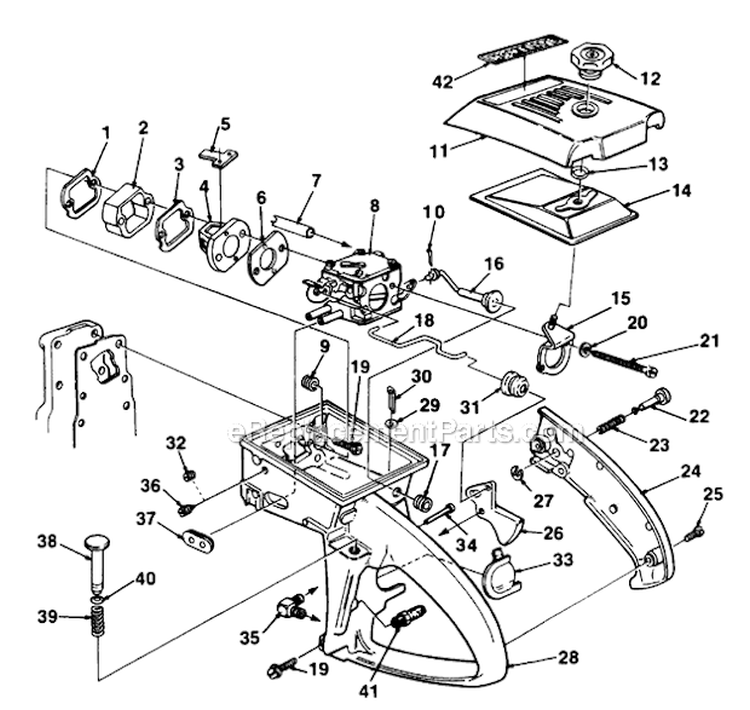 Carburetor Chamber Diagram and Parts List for UT-10499-B  Homelite Chainsaw