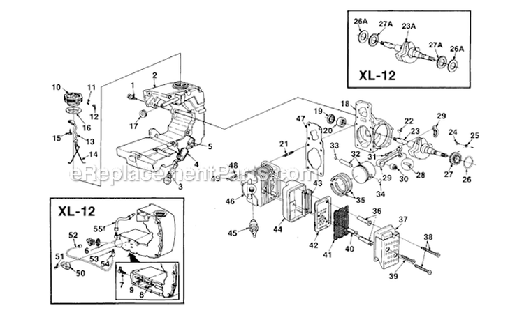 Engine Internals Diagram and Parts List for UT-10499-B  Homelite Chainsaw