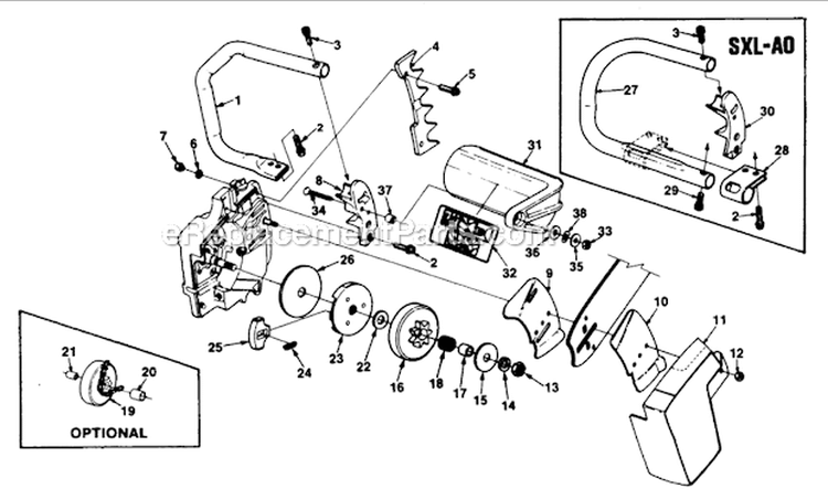 Handles  Clutch Diagram and Parts List for UT-10499-B  Homelite Chainsaw