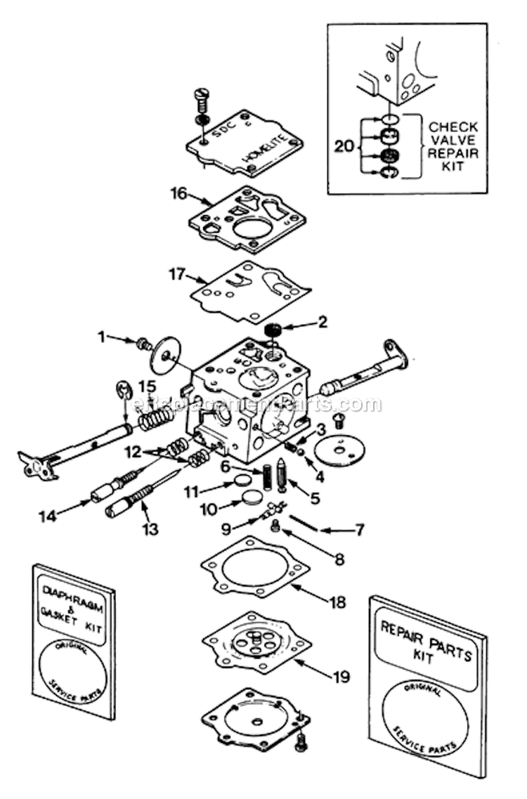Sdc-62 Carburetor Diagram and Parts List for UT-10499-B  Homelite Chainsaw