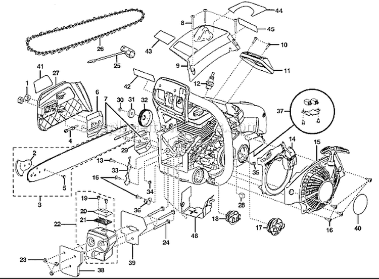 Chain_Saw Diagram and Parts List for UT-10532  Homelite Chainsaw