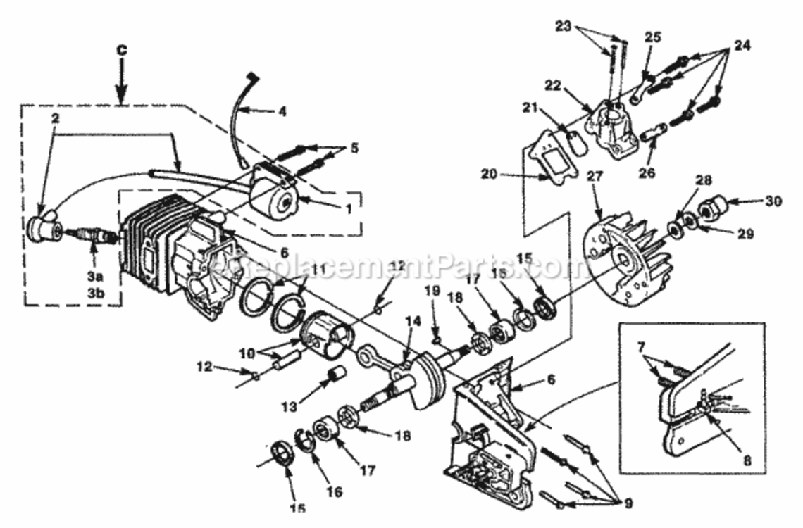 Engine_Internal Diagram and Parts List for UT-10588-4  Homelite Chainsaw