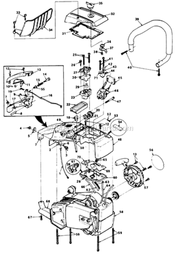 Handles Carburetor Chamber  Starter Diagram and Parts List for UT-10604-A  Homelite Chainsaw