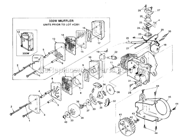Muffler Clutch  Ignition Diagram and Parts List for UT-10604-A  Homelite Chainsaw