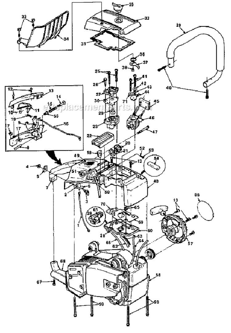 Handles Carburetor Chamber  Starter Diagram and Parts List for UT-10609  Homelite Chainsaw