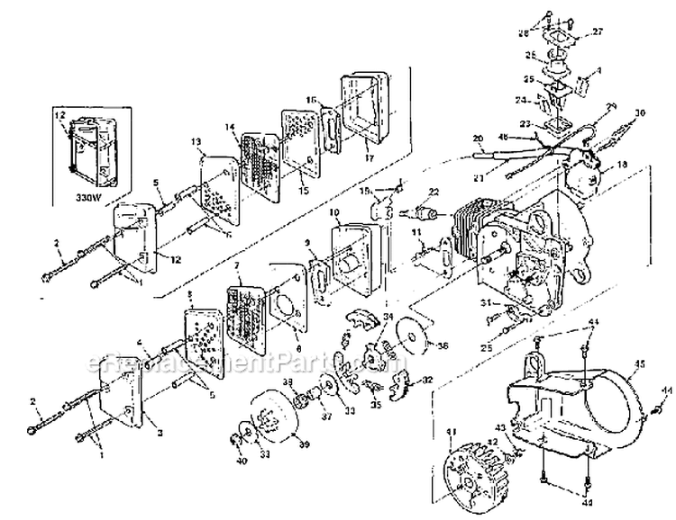 Muffler Clutch  Ignition Diagram and Parts List for UT-10609  Homelite Chainsaw