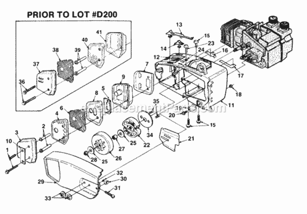 Engine_Housing_Clutch_And_Muffler Diagram and Parts List for UT-10625  Homelite Chainsaw