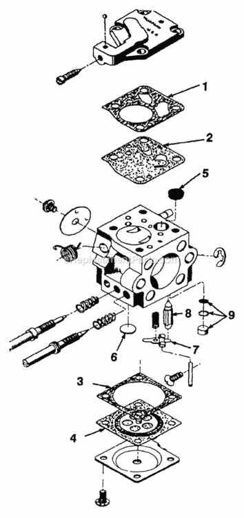Carburetor Diagram and Parts List for UT-10661-A  Homelite Chainsaw