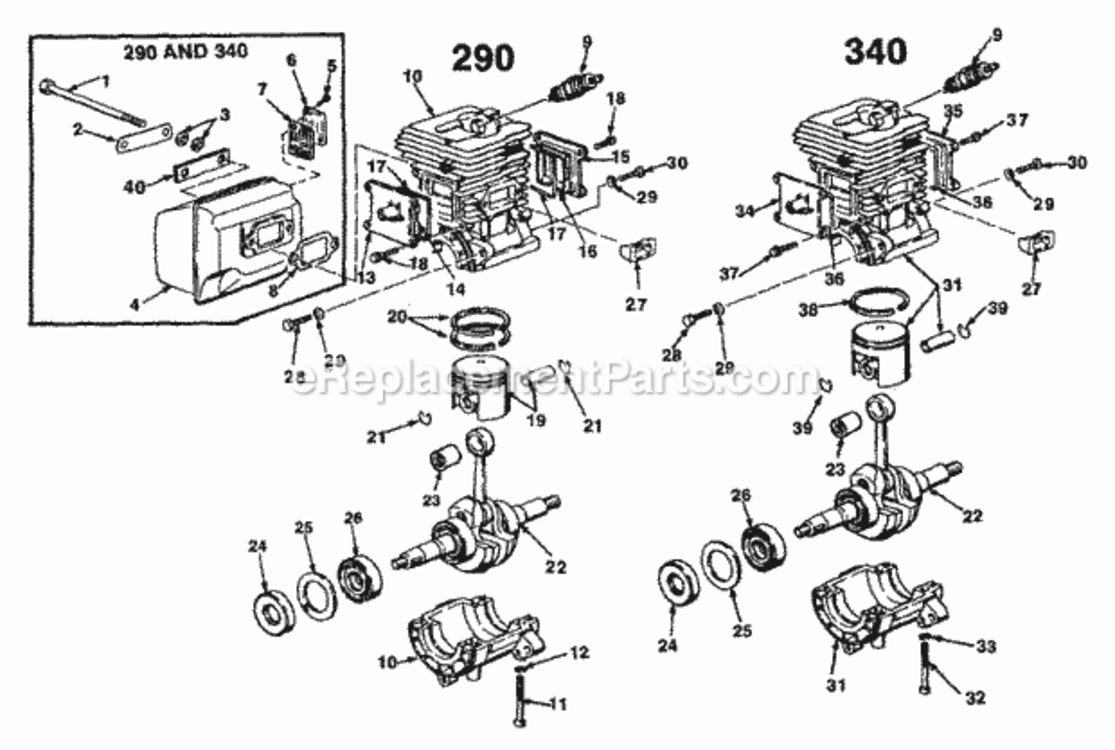 Engine_Internals Diagram and Parts List for UT-10661-A  Homelite Chainsaw