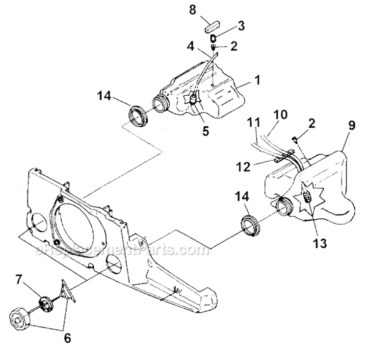 Fuel And Oil Tanks Diagram and Parts List for UT-10687-B  Homelite Chainsaw