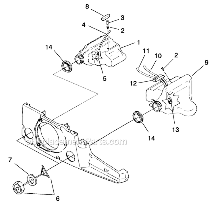 Fuel And Oil Tanks Diagram and Parts List for UT-10687-D  Homelite Chainsaw