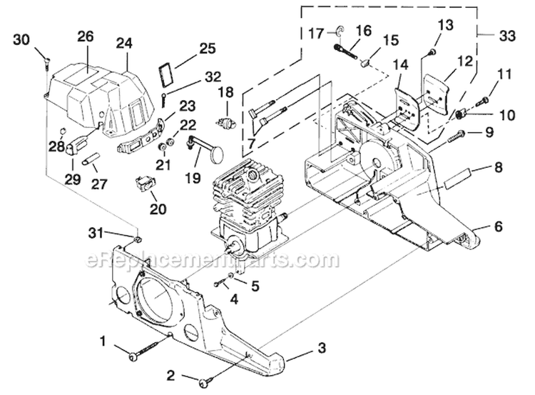Engine Housing Diagram and Parts List for UT-10687-E  Homelite Chainsaw