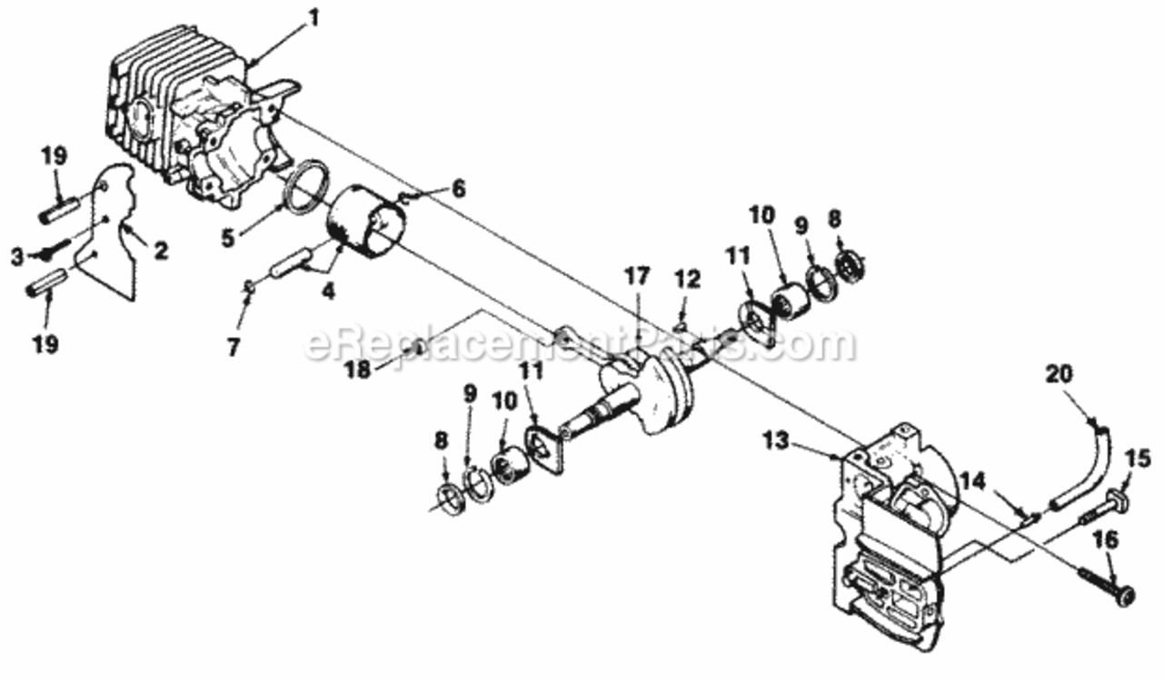 Engine_Internals Diagram and Parts List for UT-10690  Homelite Chainsaw