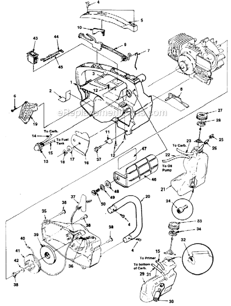 Housing And Handles Diagram and Parts List for UT-10695  Homelite Chainsaw