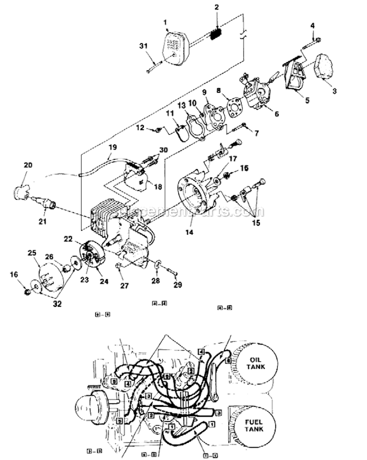 Peripheral Engine Parts Diagram and Parts List for UT-10695  Homelite Chainsaw