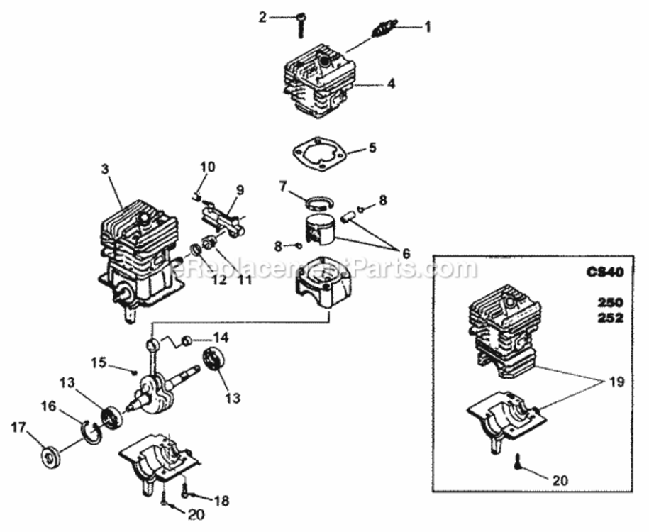 Engine_Internal Diagram and Parts List for UT-10700-B  Homelite Chainsaw
