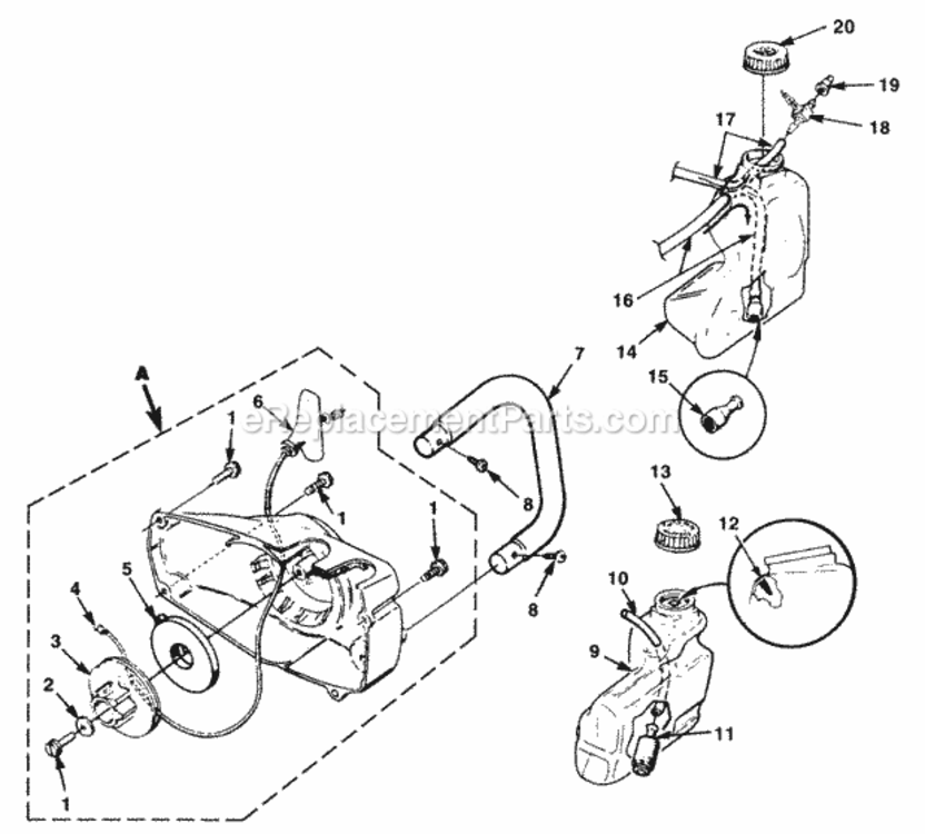 Starter_Housing_-_Fuel_Tank Diagram and Parts List for UT-10705-3B  Homelite Chainsaw