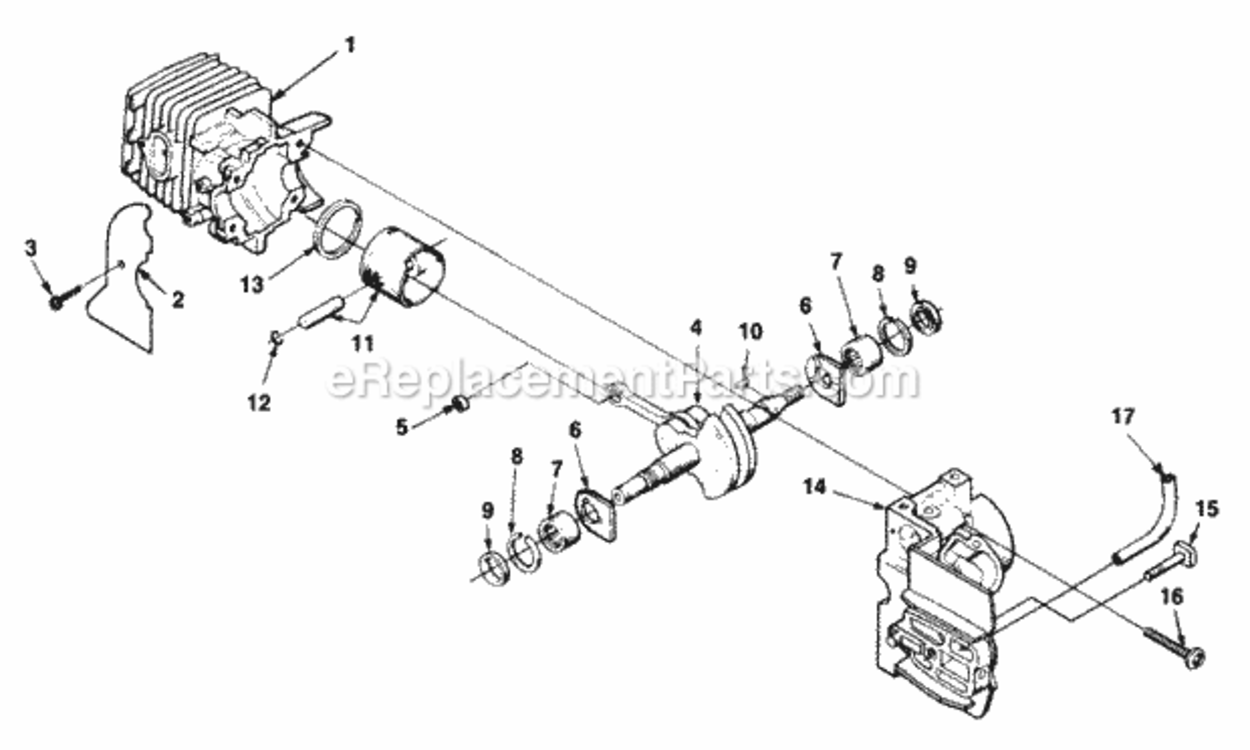 Engine_Internals Diagram and Parts List for UT-10705  Homelite Chainsaw