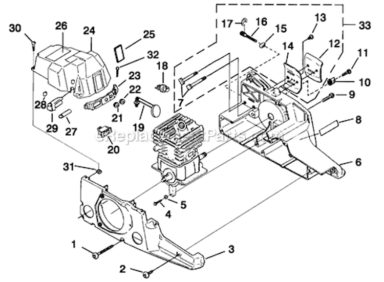 Engine Housing Diagram and Parts List for UT-10711-C  Homelite Chainsaw