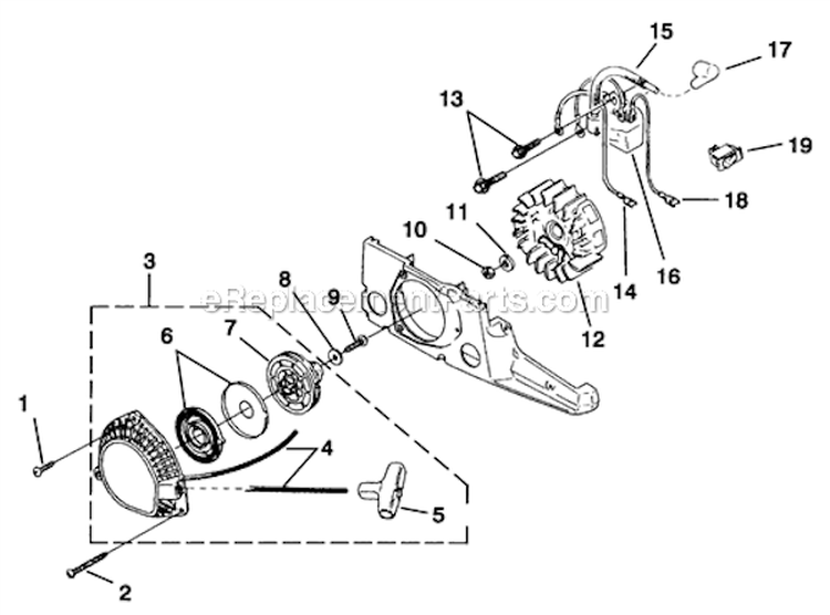 Starter-Ignition Diagram and Parts List for UT-10711-C  Homelite Chainsaw