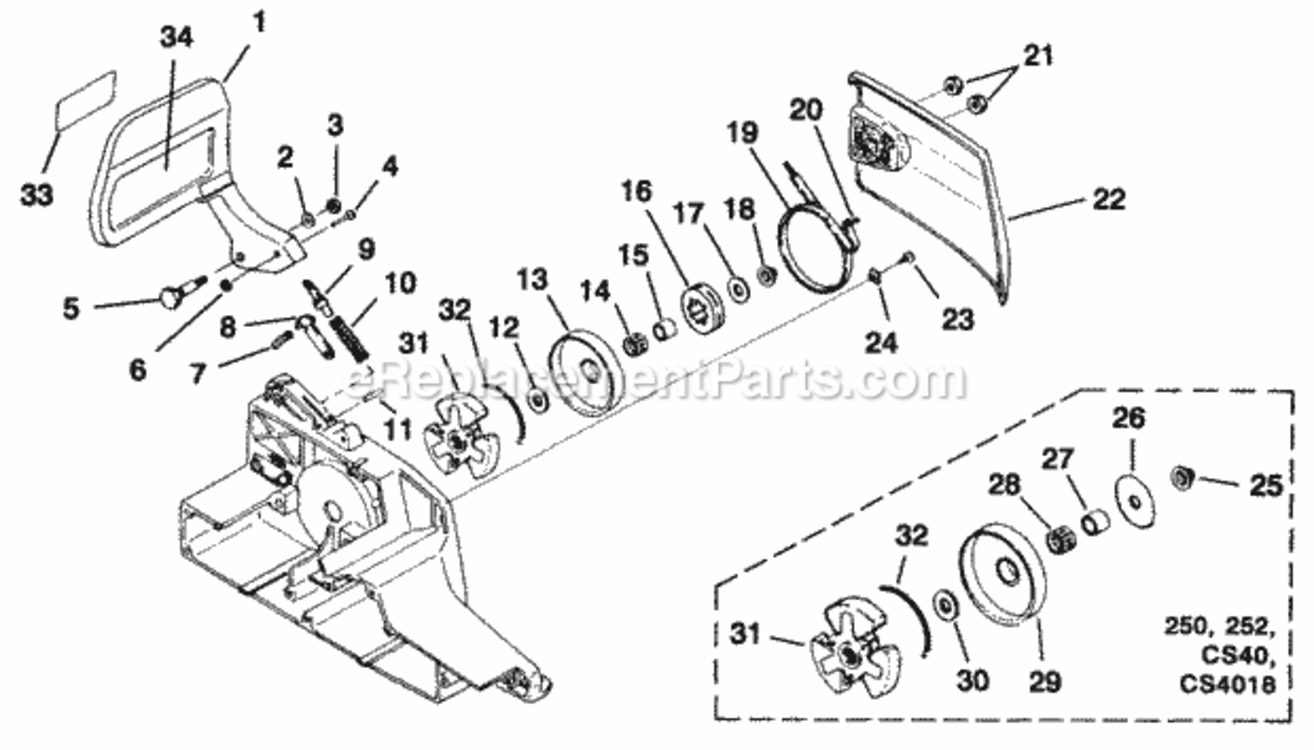 Clutch_And_Chain_Brake Diagram and Parts List for UT-10733-C  Homelite Chainsaw