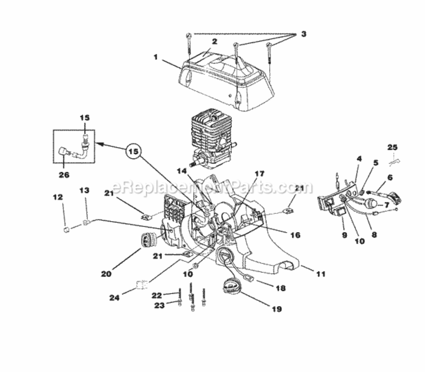 Engine_Housing_-_Fuel_Tank_-_Oil_Tank Diagram and Parts List for UT-10772-A  Homelite Chainsaw