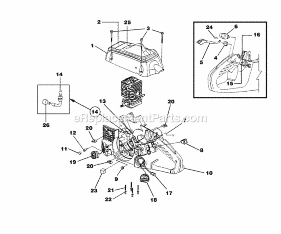 Engine_Housing_-_Fuel_Tank_-_Oil_Tank Diagram and Parts List for UT-10780-A  Homelite Chainsaw
