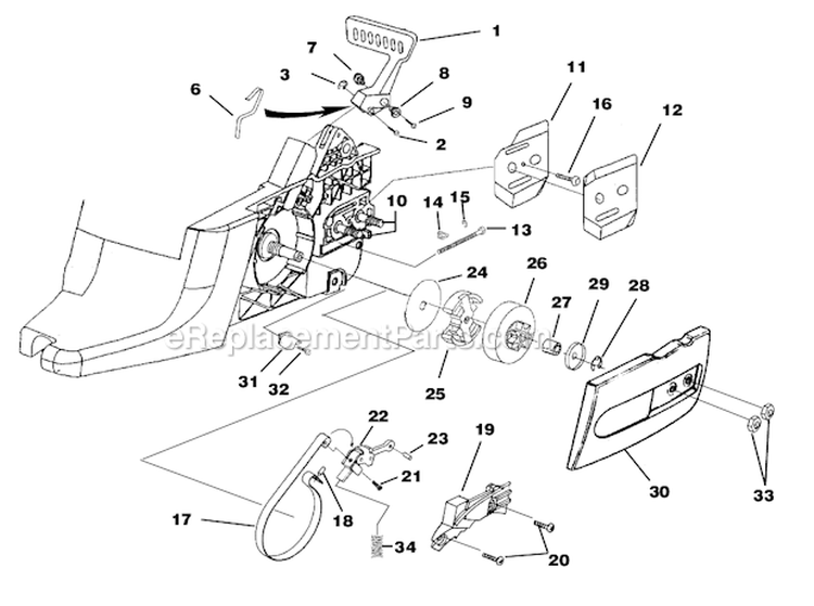 Clutch-Chain Breke-Drive Case Cover Diagram and Parts List for UT-10848  Homelite Chainsaw